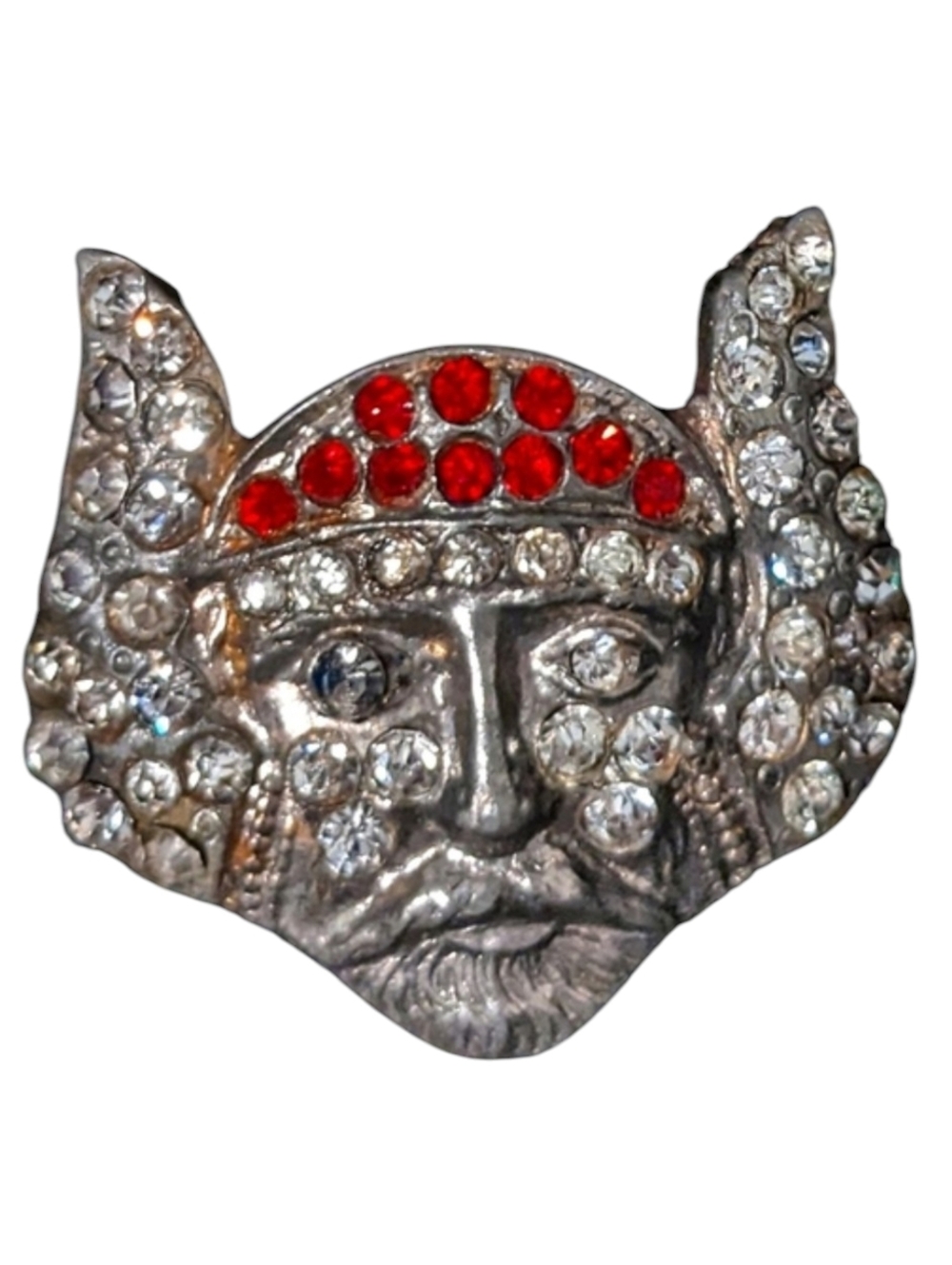 VTG 1930s Art Deco Rare Viking Brooch Pin Pot Metal Red White Stones